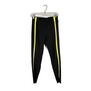 Zyia Active Athleisure Activewear Crop Leggings Black Yellow Stripe Size 6-8